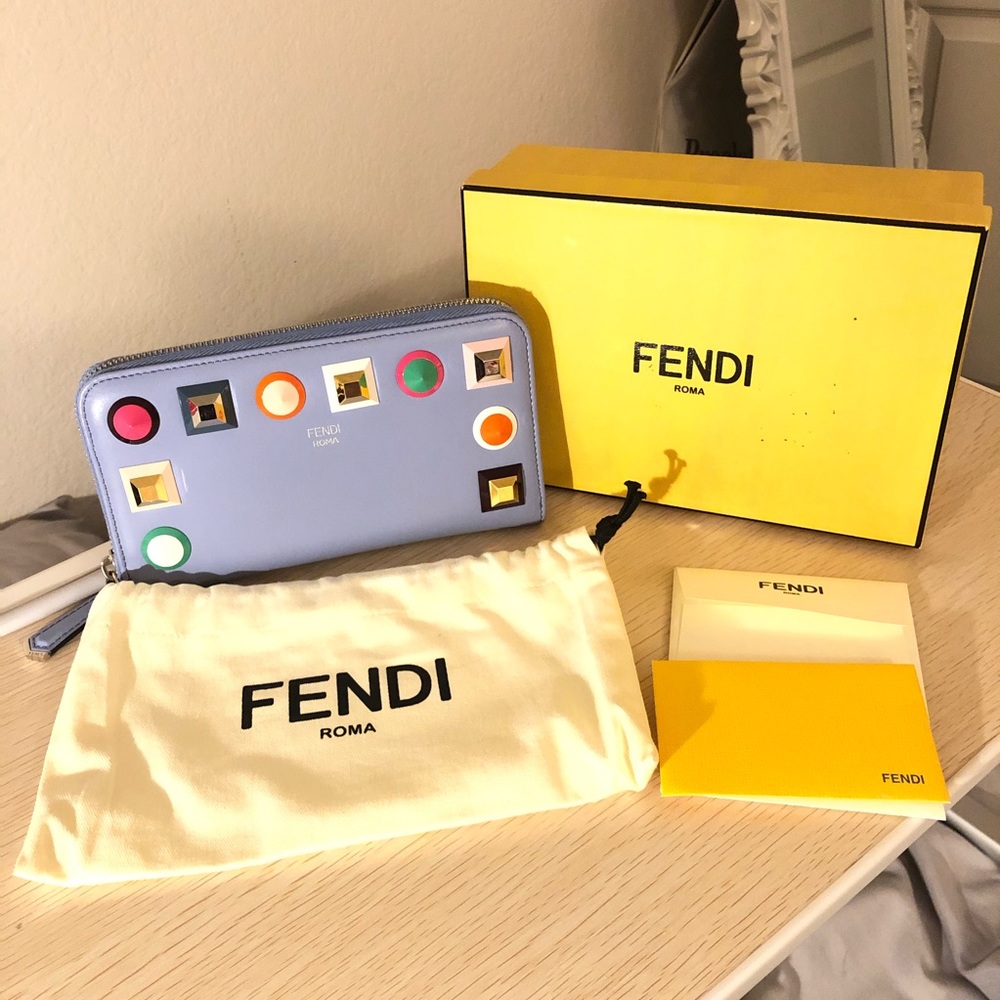 New Authentic Fendi Zip-Around Leather Wallet